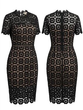 Just Me Black Lace Midi Dress with Nude Lining